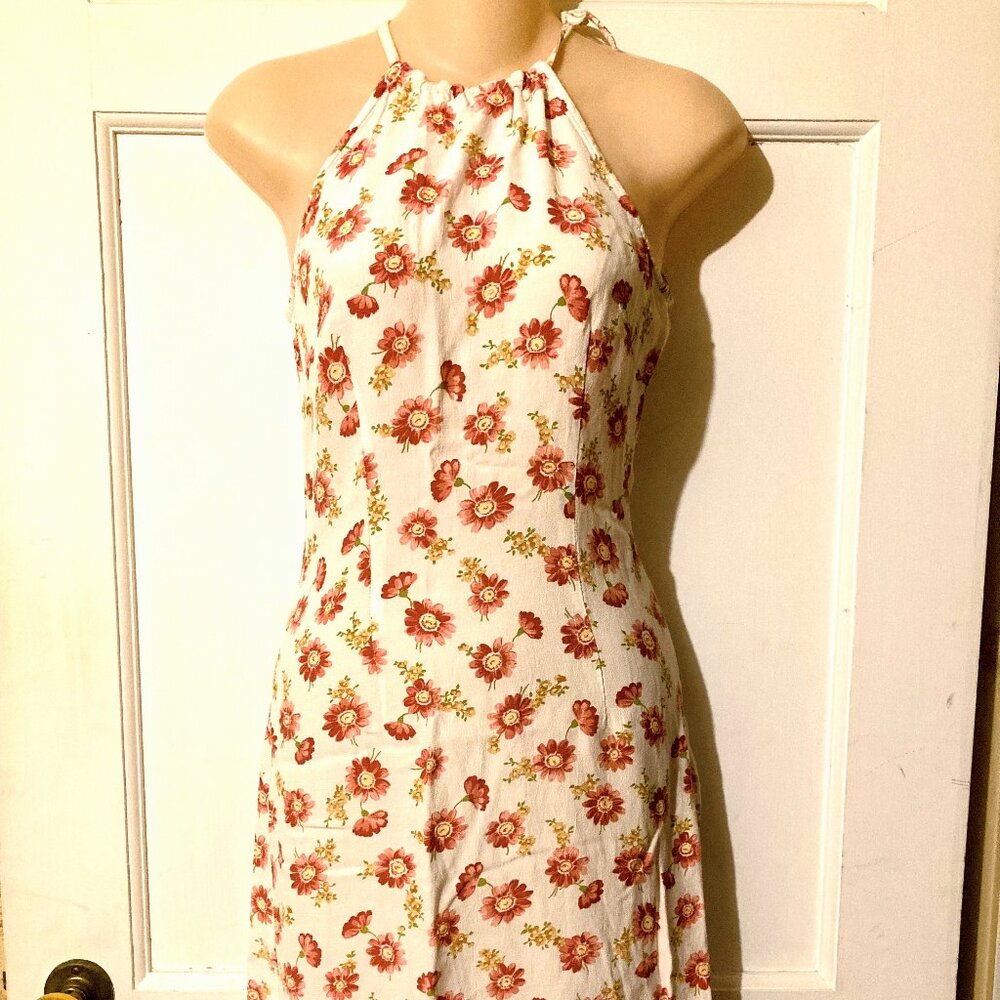 United Colors Of Benetton White Floral Halter Dress with Red Flowers